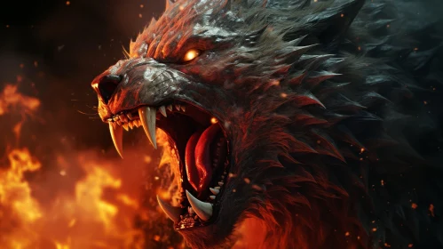 Intense Wolf Digital Painting in Fiery Background