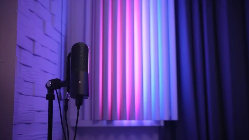 Professional Black Microphone in Recording Studio
