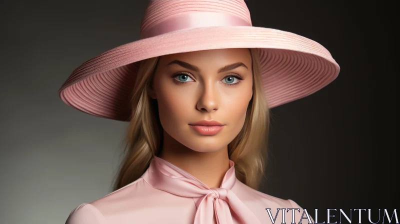 Young Woman in Pink Hat and Blouse Portrait AI Image
