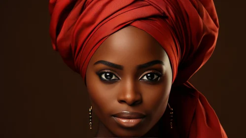 African Woman Portrait with Red Head Wrap
