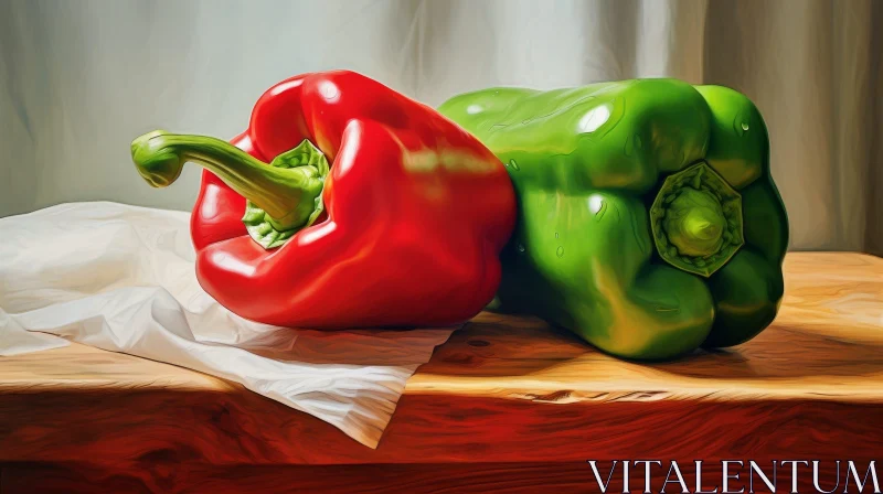 Bell Peppers on Wooden Table - Still Life Photography AI Image