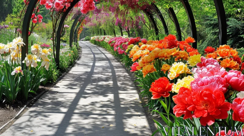 Enchanting Garden Path with Colorful Flowers AI Image