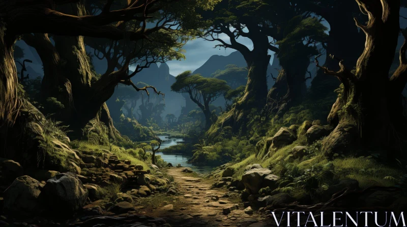 Jungle River Digital Painting Landscape AI Image