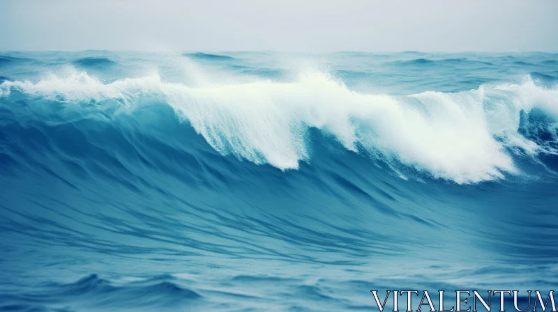 Ocean Wave Power - Captivating Image of Foamy Blue Wave AI Image