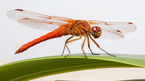 Orange Dragonfly on Green Leaf - Close-Up Nature Photo