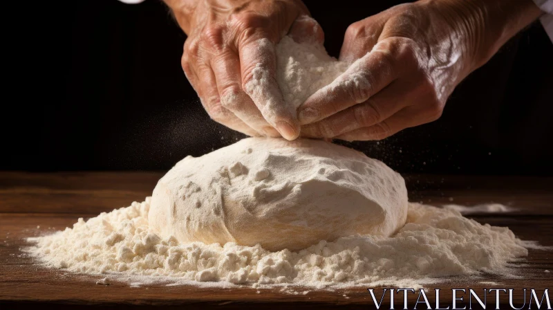 AI ART Artistic Baker Kneading Dough on Wooden Table