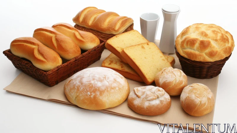 AI ART Delicious Bread Assortment on White Background
