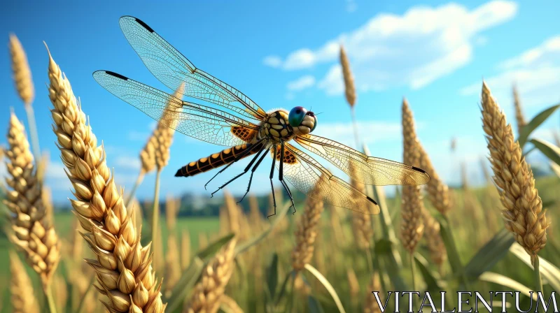Dragonfly in Wheat Field Close-Up AI Image