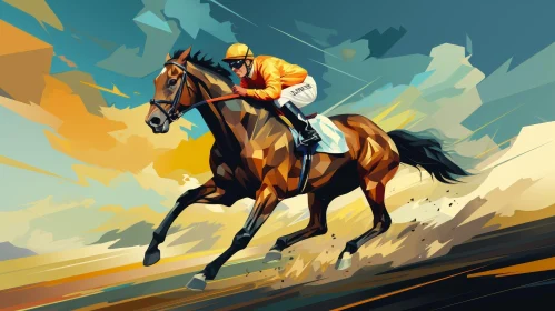 Energetic Horse Racing Digital Painting
