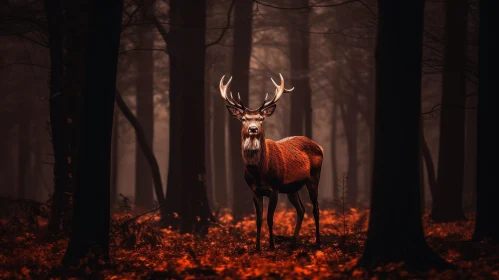 Majestic Red Deer in Dark Forest