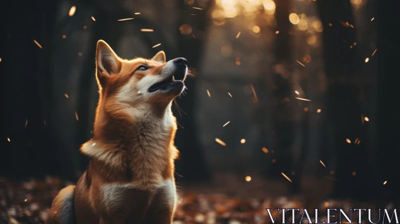 Majestic Shiba Inu Dog in Dark Forest AI Image