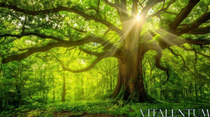 Majestic Tree in Lush Green Forest AI Image