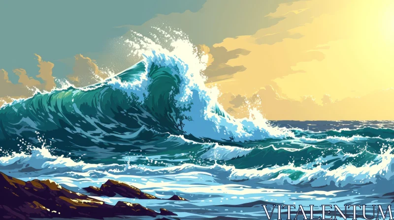 Rough Sea Digital Painting - Stormy Ocean Waves Artwork AI Image