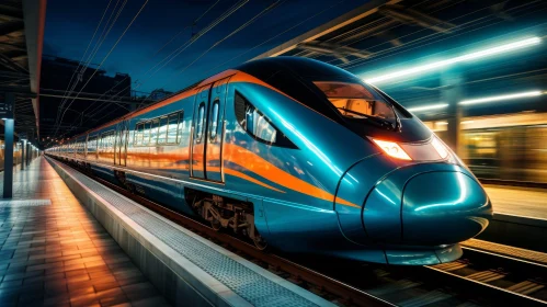 Sleek Modern High-Speed Train at Railway Station