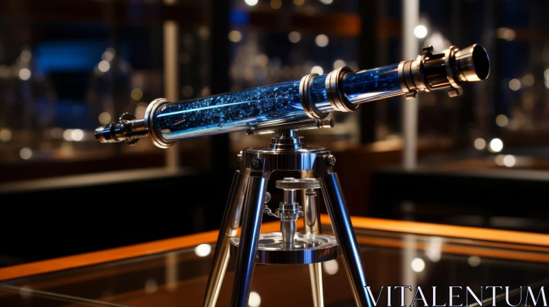 AI ART Vintage Telescope on Tripod - Blue Glass Body - Stars Observation