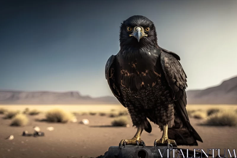 Captivating Documentary Photo of a Majestic Black Eagle in the Desert AI Image