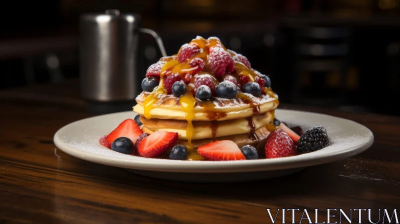 Delicious Pancakes with Fresh Berries and Syrup AI Image