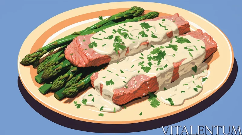 AI ART Delicious Steak and Asparagus Plate
