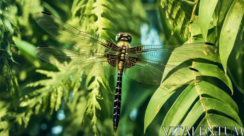 AI ART Dragonfly on Green Leaf - Nature Insect Photography