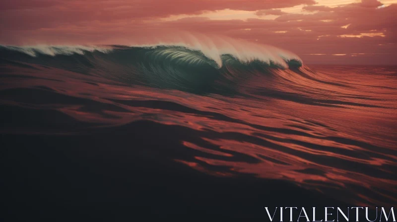 Dramatic Ocean Wave at Sunset AI Image
