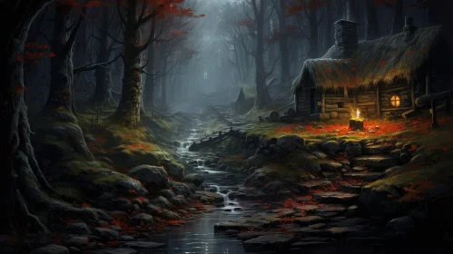 Enigmatic Forest Cottage Scene