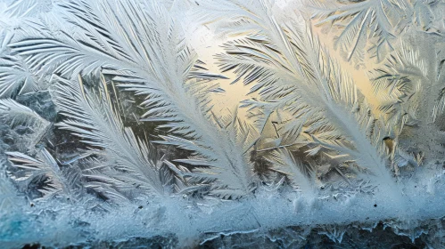 Ethereal Frost: Delicate Ice Crystal Feathers on Window