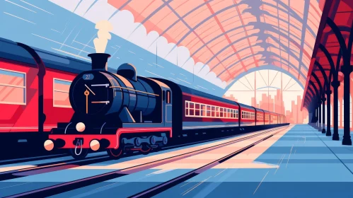Glass and Steel Train Station Illustration