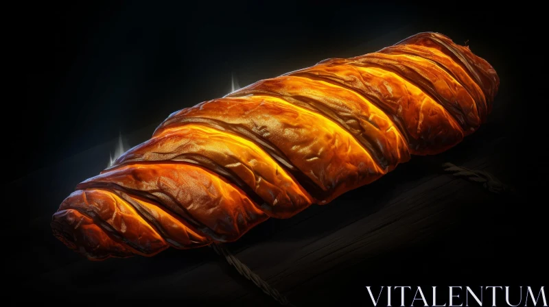 AI ART Glowing Orange Sausage Roll: 3D Rendering on Wooden Table