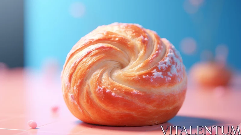 Golden Brown Spiral Pastry on Pink Surface AI Image
