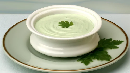 Green Creamy Soup Cup on Saucer