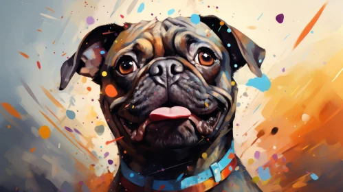 Happy Pug Painting on Yellow Background