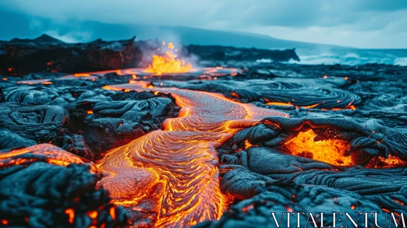 Majestic Molten Lava Flow on Active Volcano AI Image
