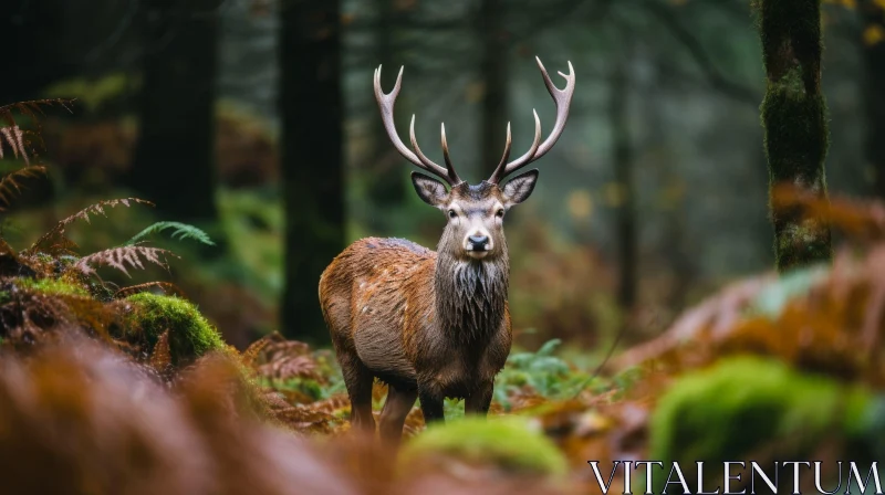 AI ART Majestic Red Deer in Dense Forest