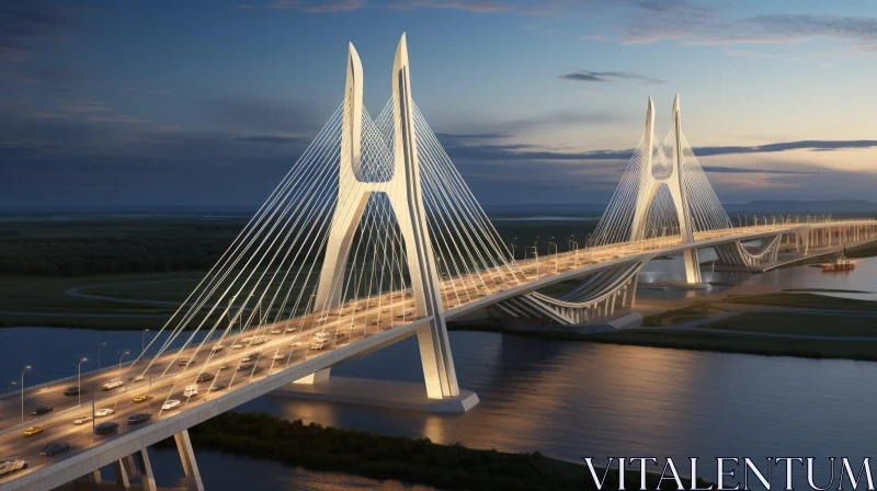 AI ART Serene Sunset Scene of Majestic Bridge Over River