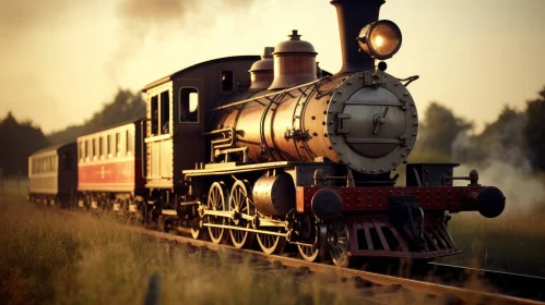 Vintage Steam Locomotive Train in Rural Landscape