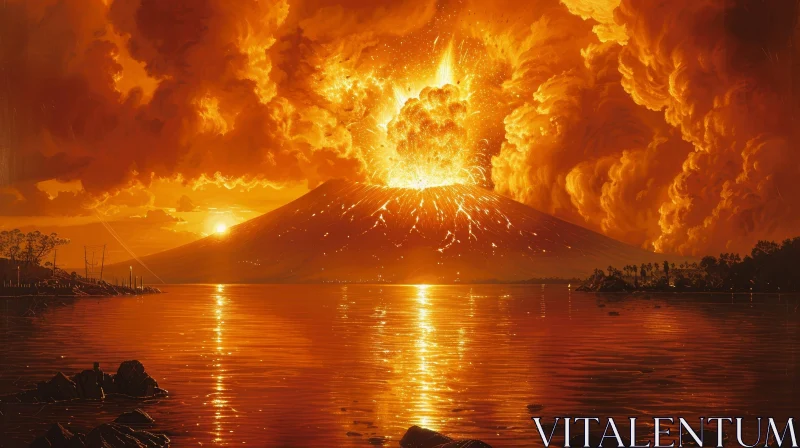 Volcanic Eruption Painting - Nature's Fury Captured AI Image