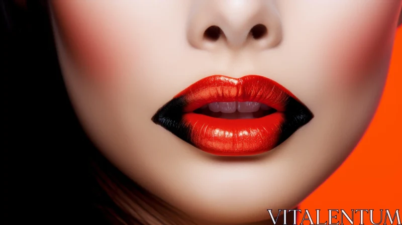 AI ART Woman's Lips with Bright Red Lipstick on Deep Orange Background