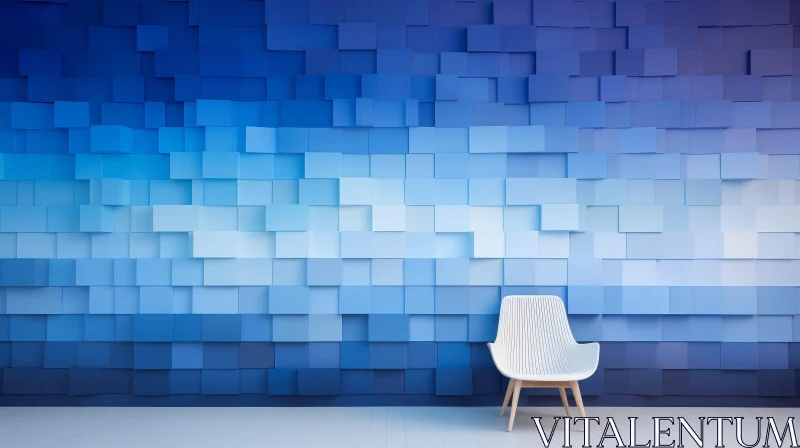 Blue and White Room with Chair - 3D Rendering AI Image