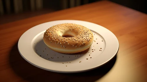 Delicious Sesame Bagel on White Plate