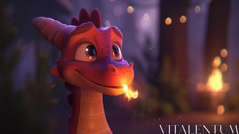 Friendly Cartoon Dragon in Forest - 3D Illustration AI Image