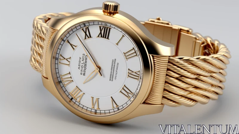 Luxury Gold Wristwatch with Roman Numerals - 3D Rendering AI Image