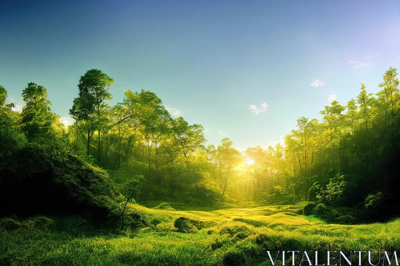 Serene Forest Landscape | Sunny Trees and Grass | Sumatraism AI Image