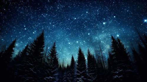 Starry Night Sky with Snow-Covered Trees
