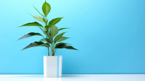 Tranquil Greenery on White Table Against Blue Background