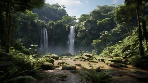 Tranquil Jungle Waterfall Landscape