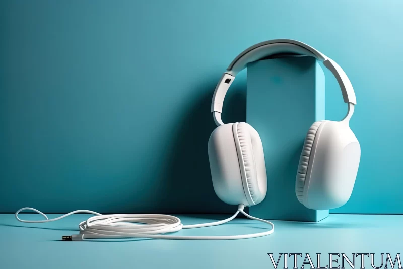 Vibrant White Headphones on Turquoise Background | Dynamic Lines | Commercial Imagery AI Image
