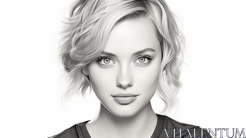 AI ART Beautiful Young Woman Portrait in Black and White