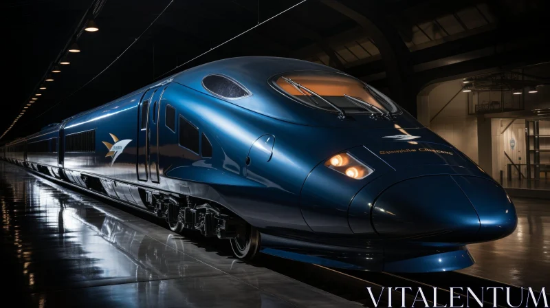 AI ART Blue and White Modern High-Speed Passenger Train at Station