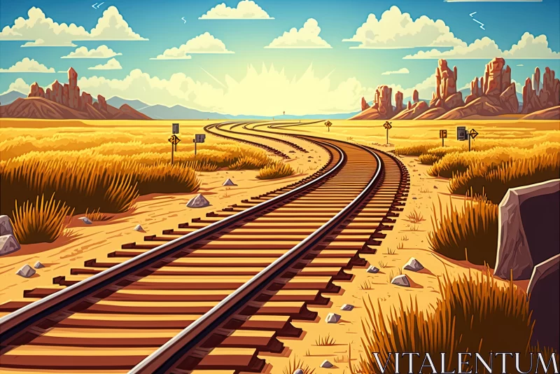 Captivating Railroad Tracks Through the Desert | Cartoon Realism AI Image
