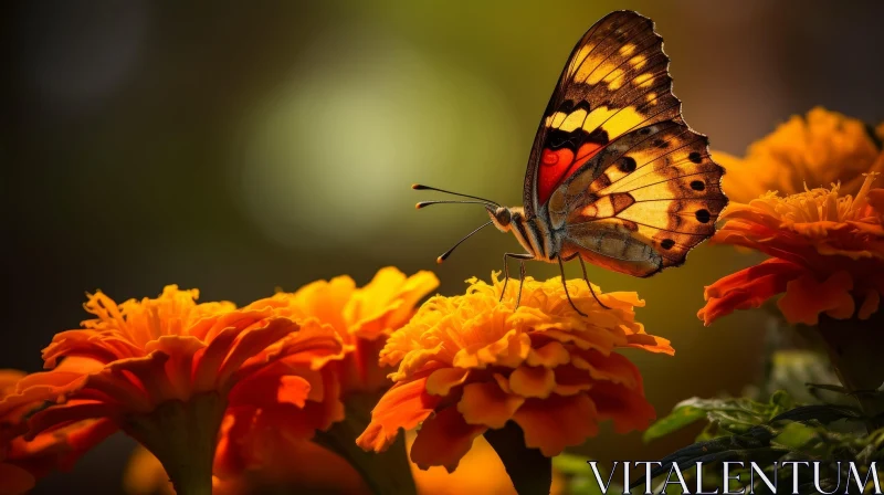 AI ART Colorful Butterfly on Orange Flower - Close-up Nature Photography
